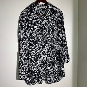 Sejour Long button down blouse shirt top Size 2X floral black and white …
